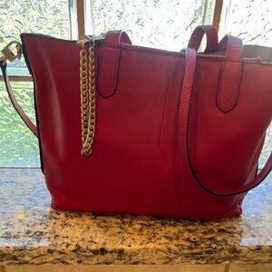 ANTONIO MELANI Crimson Tote with Gold Chain Accent